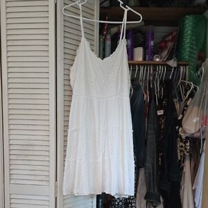 White Eyelet Spaghetti-Strap Summer Dress. 3x